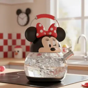 A whimsical cartoon kettle shaped like a playful animal, perfect for a fun kitchen.