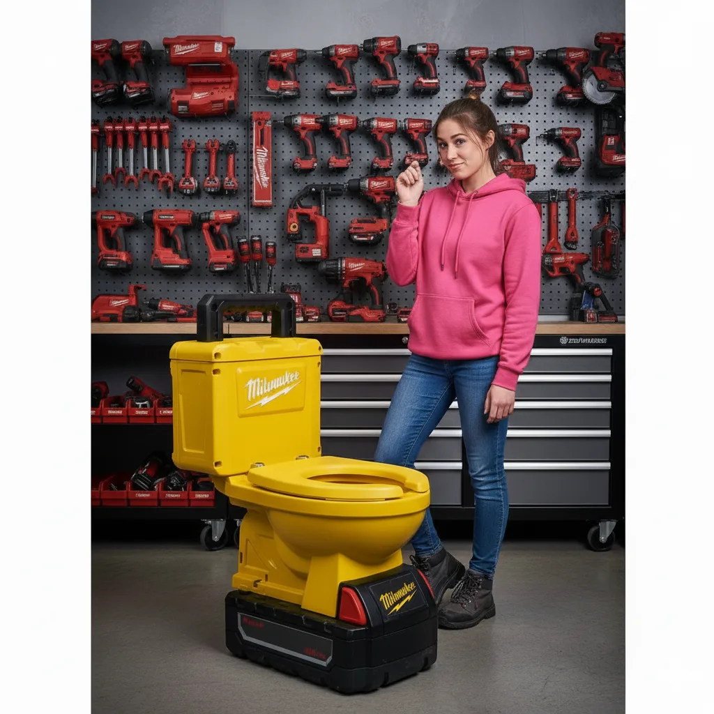 A well-organized garage workshop with a toilet facility